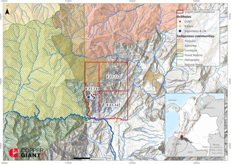 El yacimiento se extiende a lo largo de dos kilómetros en dirección de trend y permanece abierto en todas las direcciones. Las perforaciones han demostrado que la mineralización alcanza profundidades superiores a los 1.200 metros. Foto: Copper Giant Resource